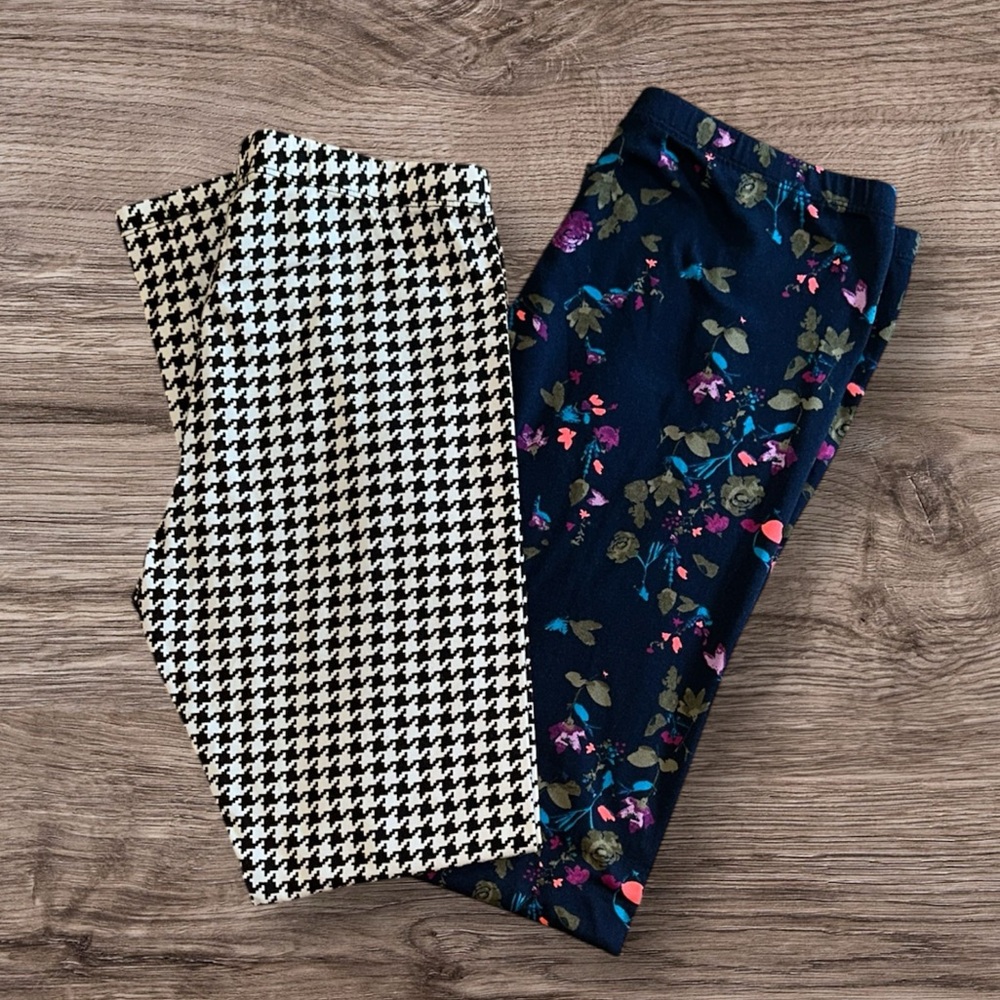 Arizona Jean Company Black and White Houndstooth & Navy Floral Leggings